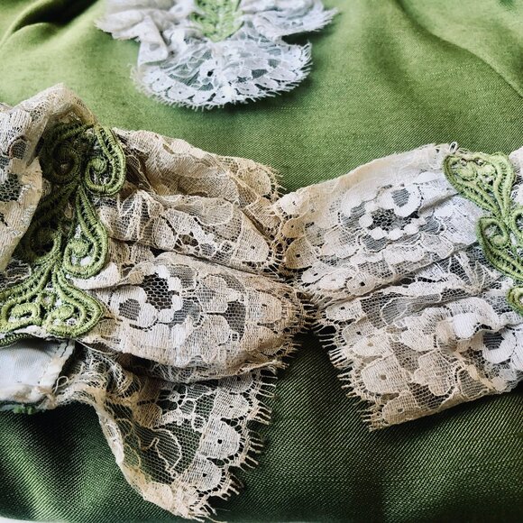 Vintage 60's Green Dress with Lace Handmade Edwardian MOD Cos Play XS XXS - Picture 6 of 16